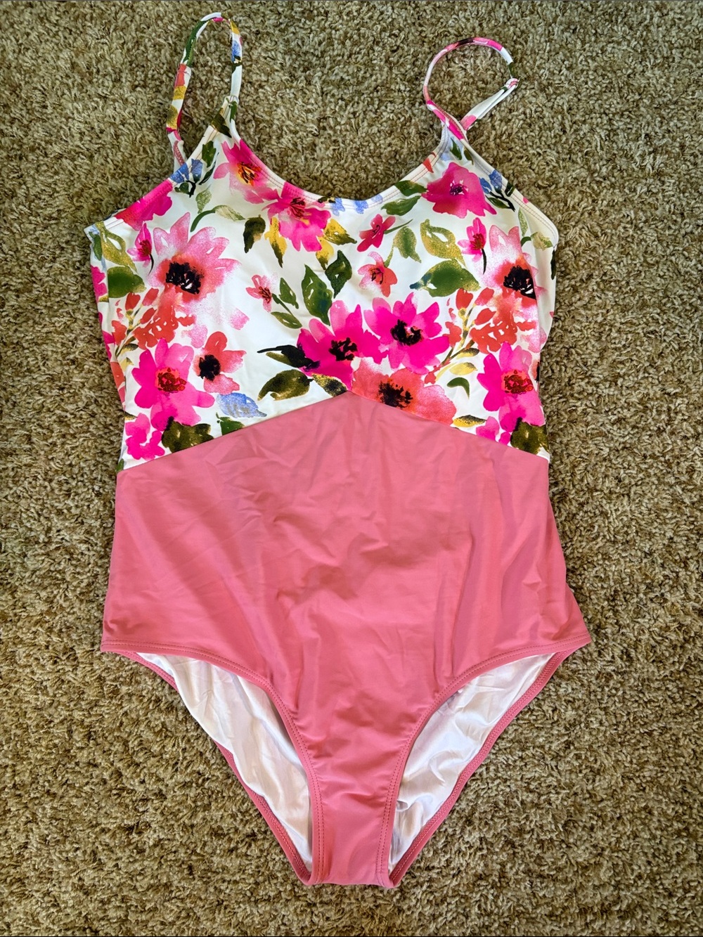 NWOT Coral Reef Large Pink Floral One-Piece Cut Out Swimsuit - liner intact!